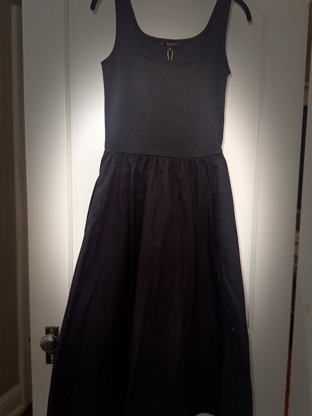 Quince Easy Black Cotton Summer Sleeveless Fit-and-Flare Dress HAS POCKETS XS